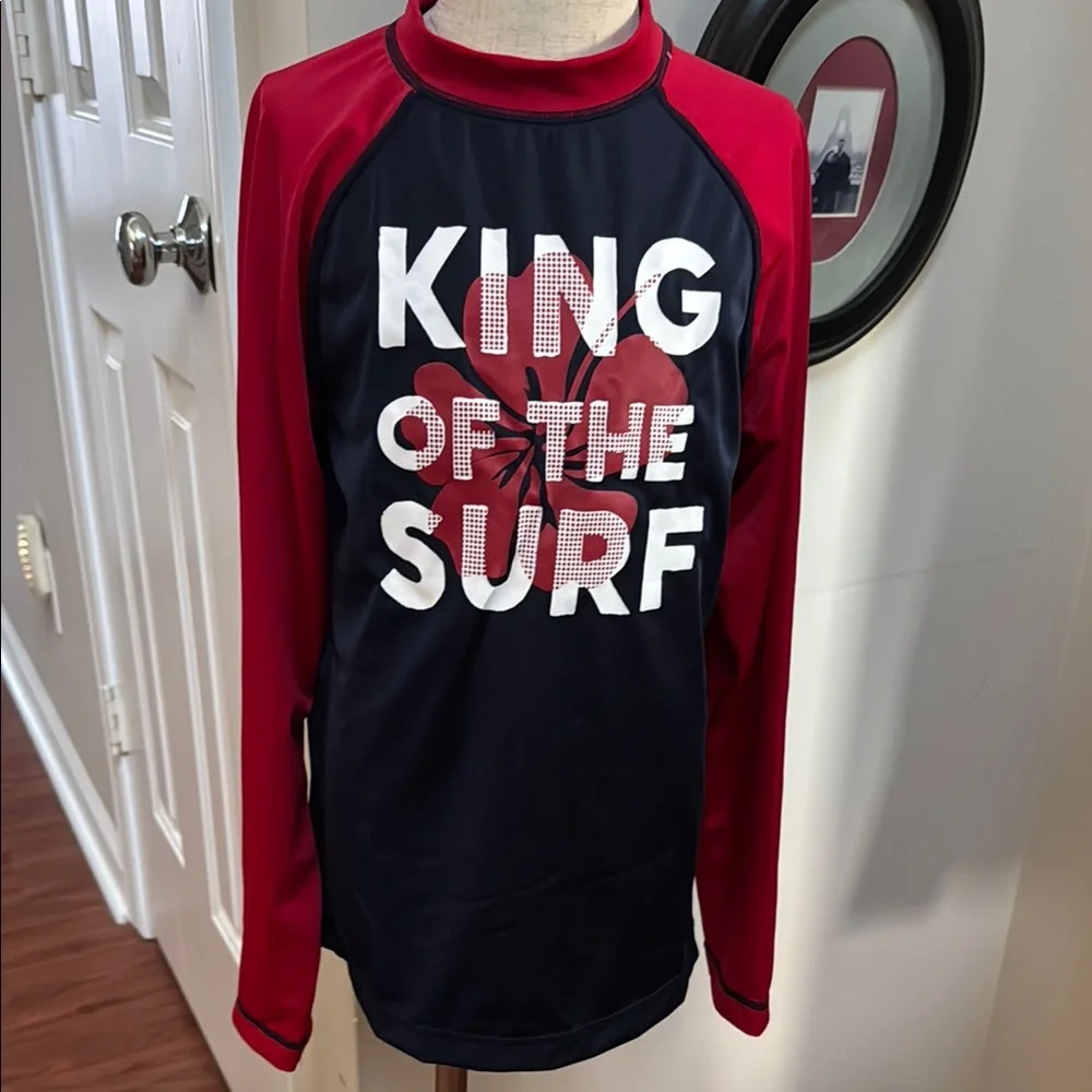 🏊 Gymboree Kids Swim Rashguard: Red and Navy Blue Tropical Surf Pool Beach Lake